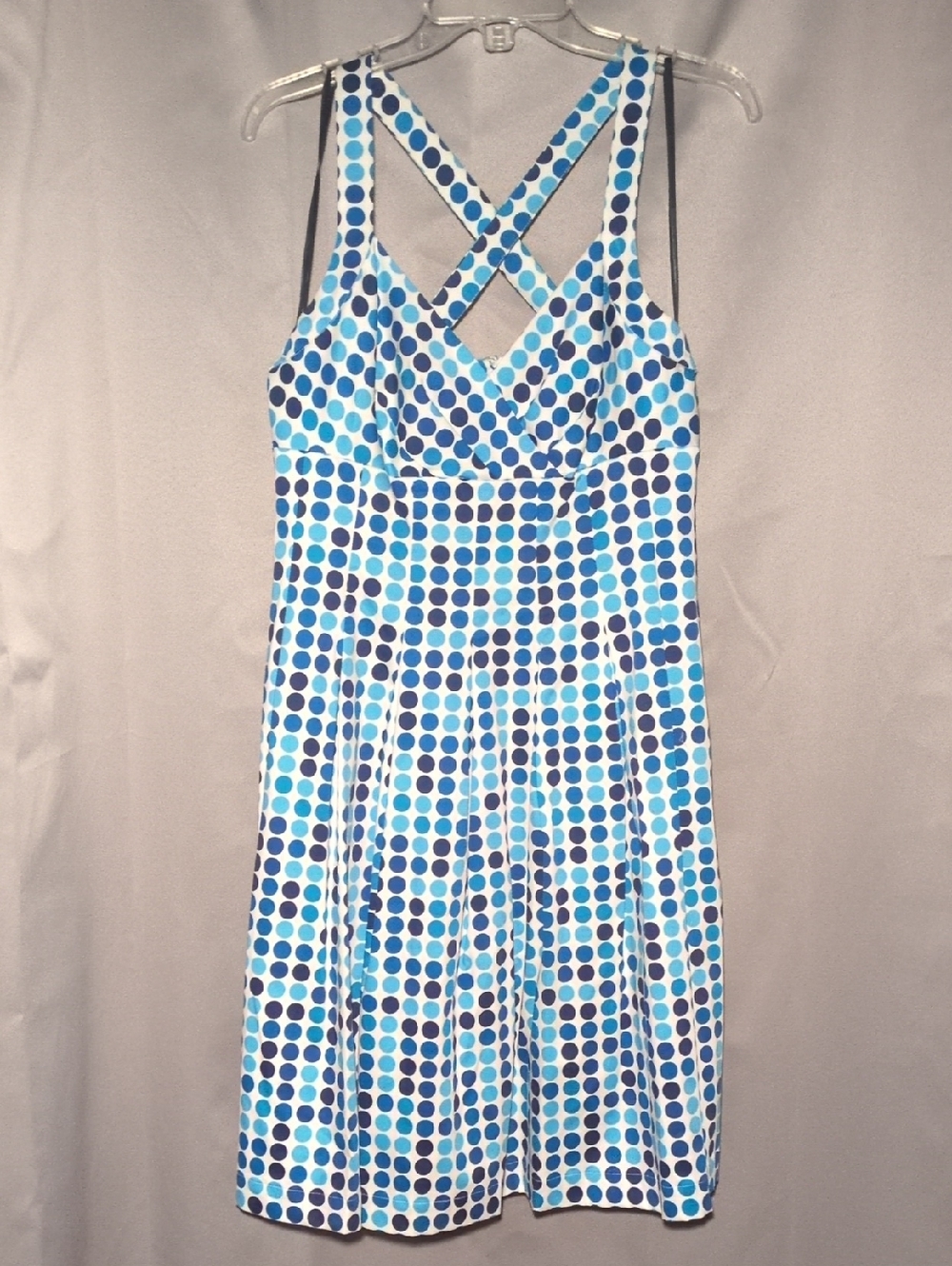 Calvin Klein Blue and Aqua Polka Dot Retro Midi Dress